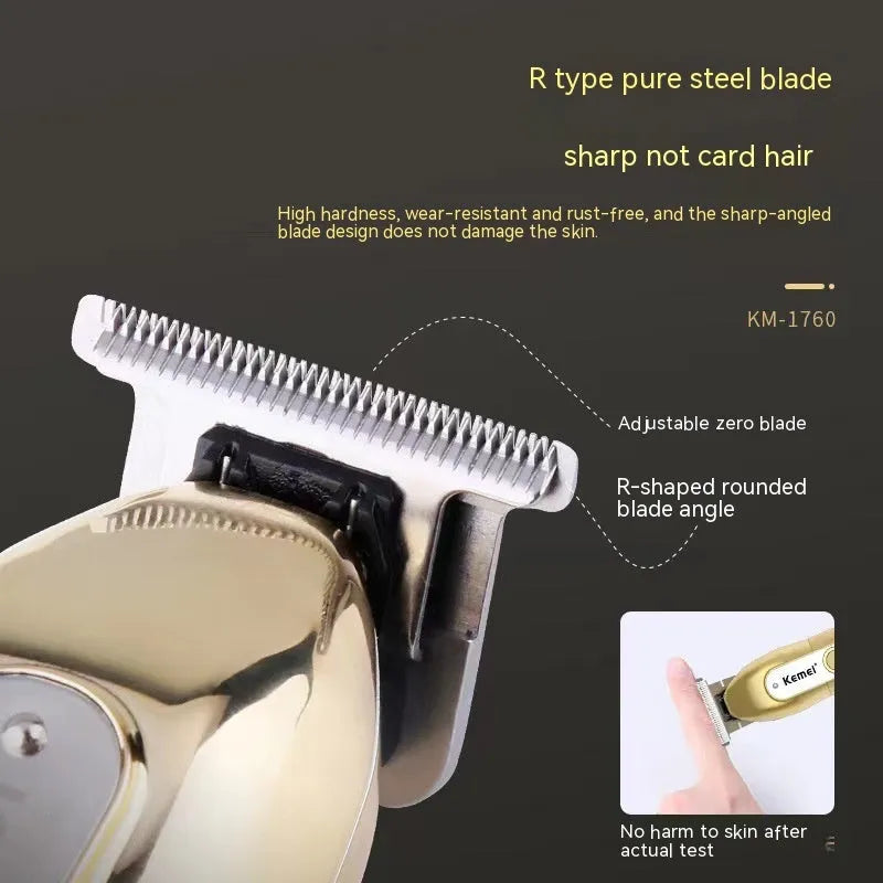 LCD digital display USB high power electric hair clipper in gold and black with limit combs