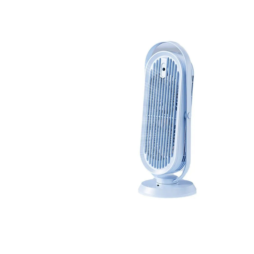 Desktop USB tower fan with remote control and humidifier spray function in dark blue colour.