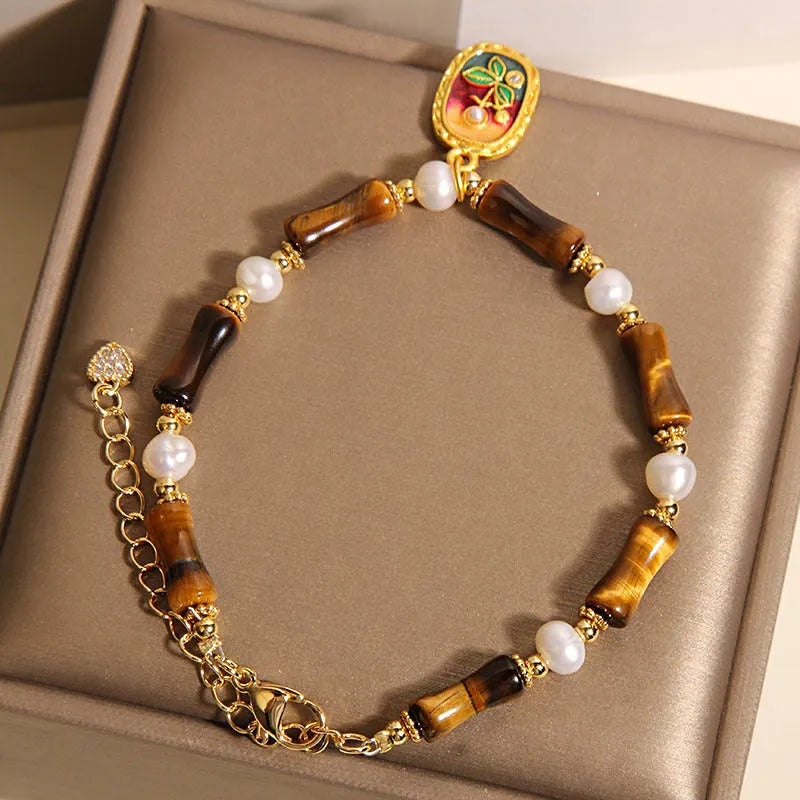 Glass bamboo women's bracelet in amber colour with polished finish