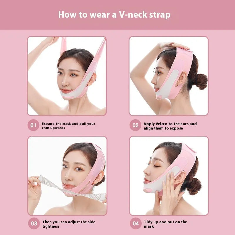 Pink elastic V face bandage for facial contouring and skincare support