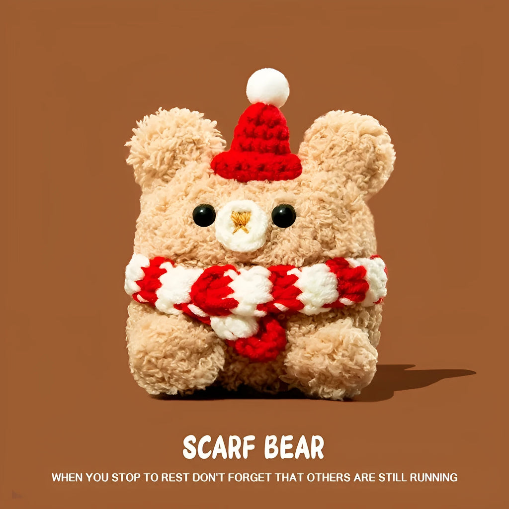 Plush knitted soft shell earphone case in red scarf bear design for Apple AirPods Pro 2 – front view