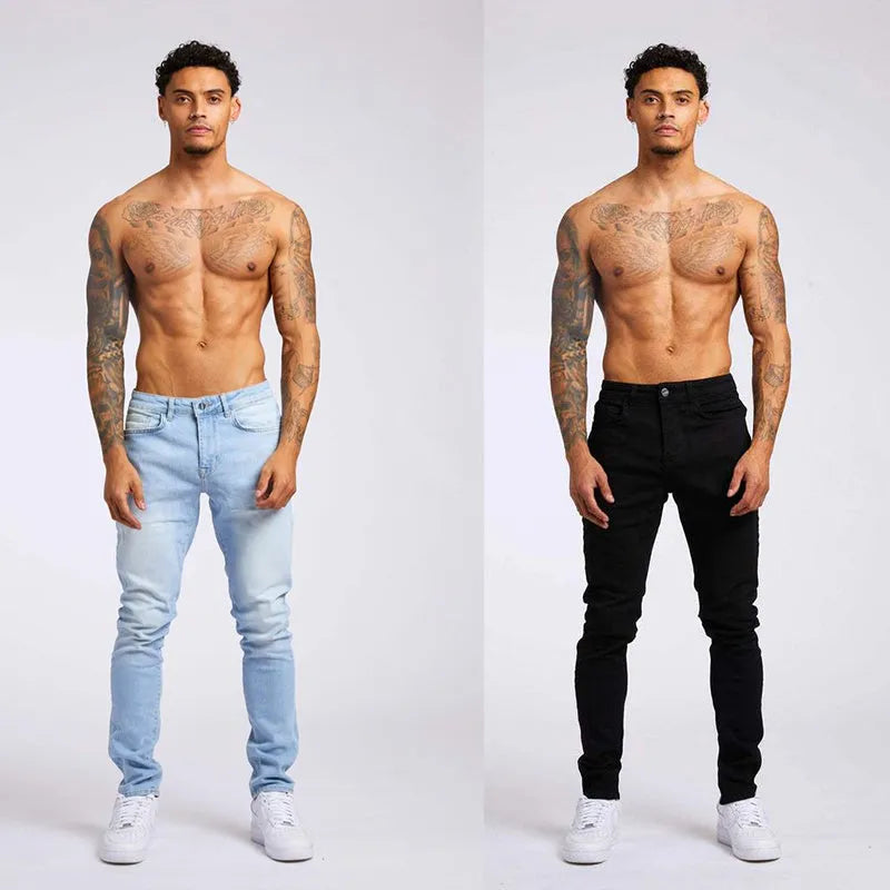 Men's fashion casual slim fit high waist cotton jeans in light blue, solid colour, size 28-36