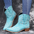 Women's embroidered cowboy boots with wedge heel in blue, brown and wine red colours