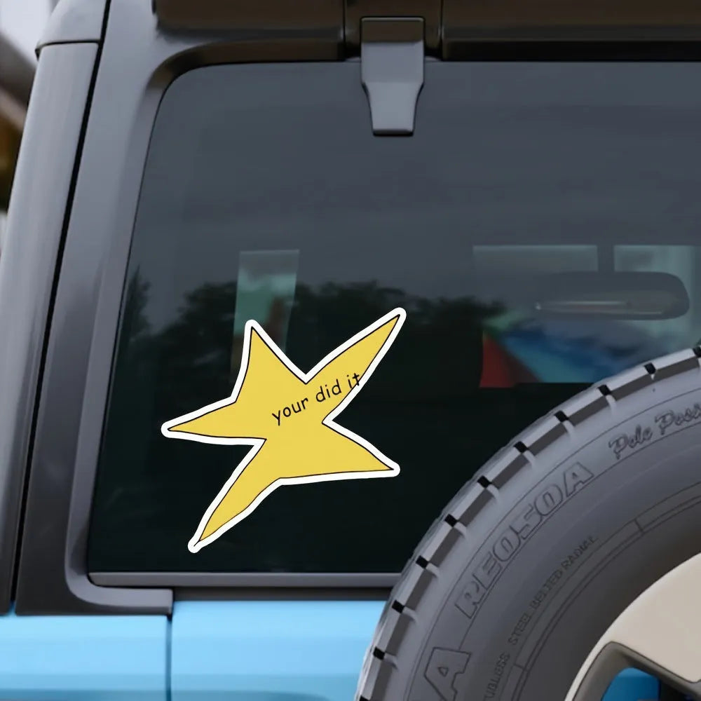 Waterproof vinyl sticker with funny facial expression design in square format