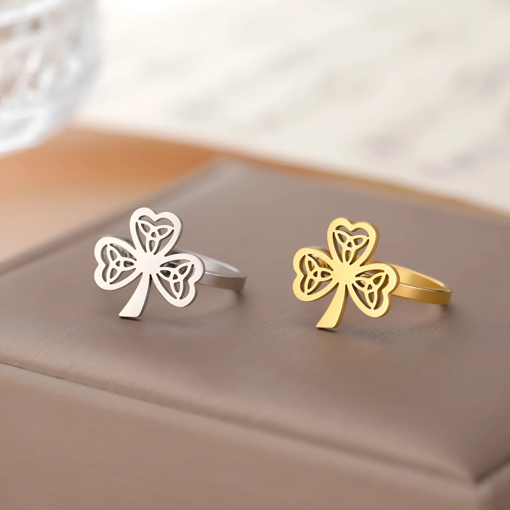 Stainless steel hollow fashion ring in gold or steel colour finish