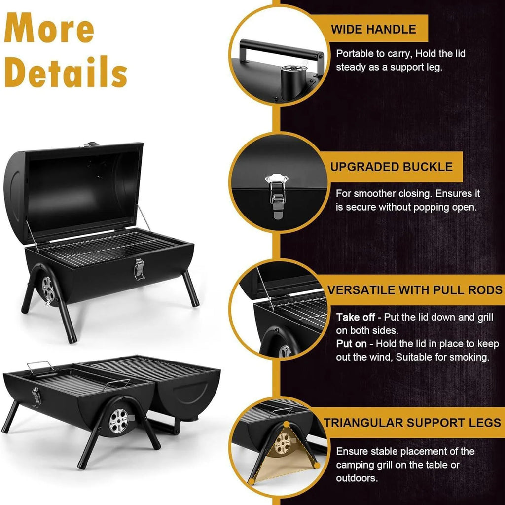 Small folding metal desktop barbecue smoking device with charcoal grill.