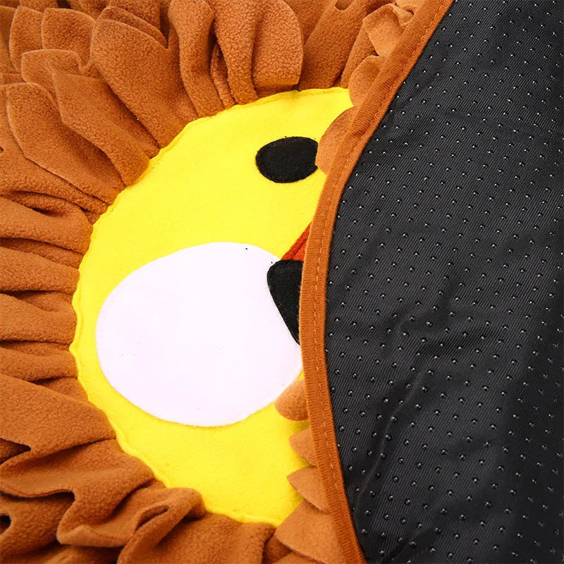 Brown Lion Sniffing Pad pet toy with textured surface for hiding dog and cat treats