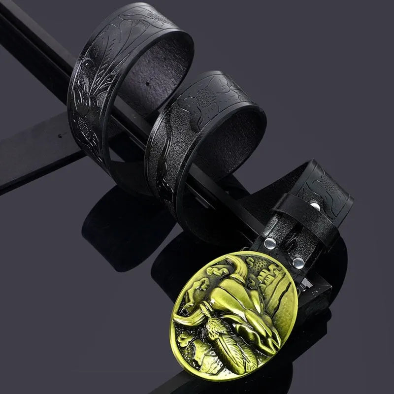 Men's belt with cow head buckle in imitation leather with alloy buckle