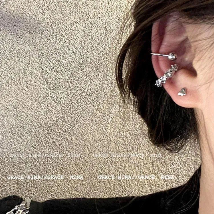 Silver geometric alloy earrings with irregular frosty style and clip-on fitting