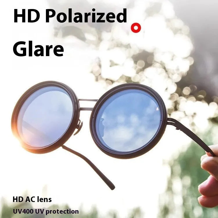 Handmade ND9 adjustable polarized sunglasses with Aluminum Magnesium full rim round frame in black thick leg colour
