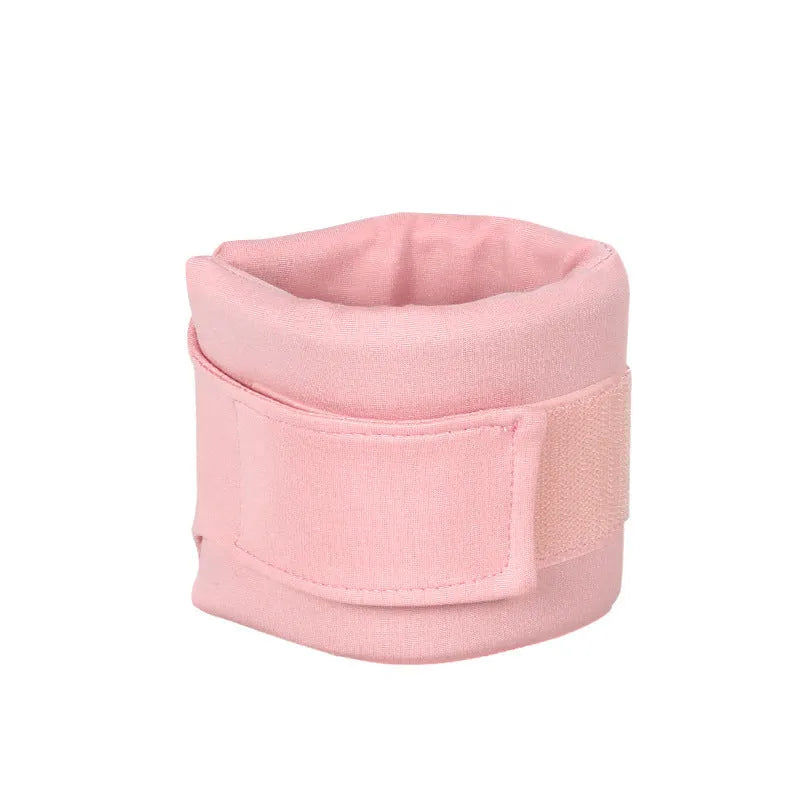 Soft cat cone recovery collar in grey and pink colours showing four size options