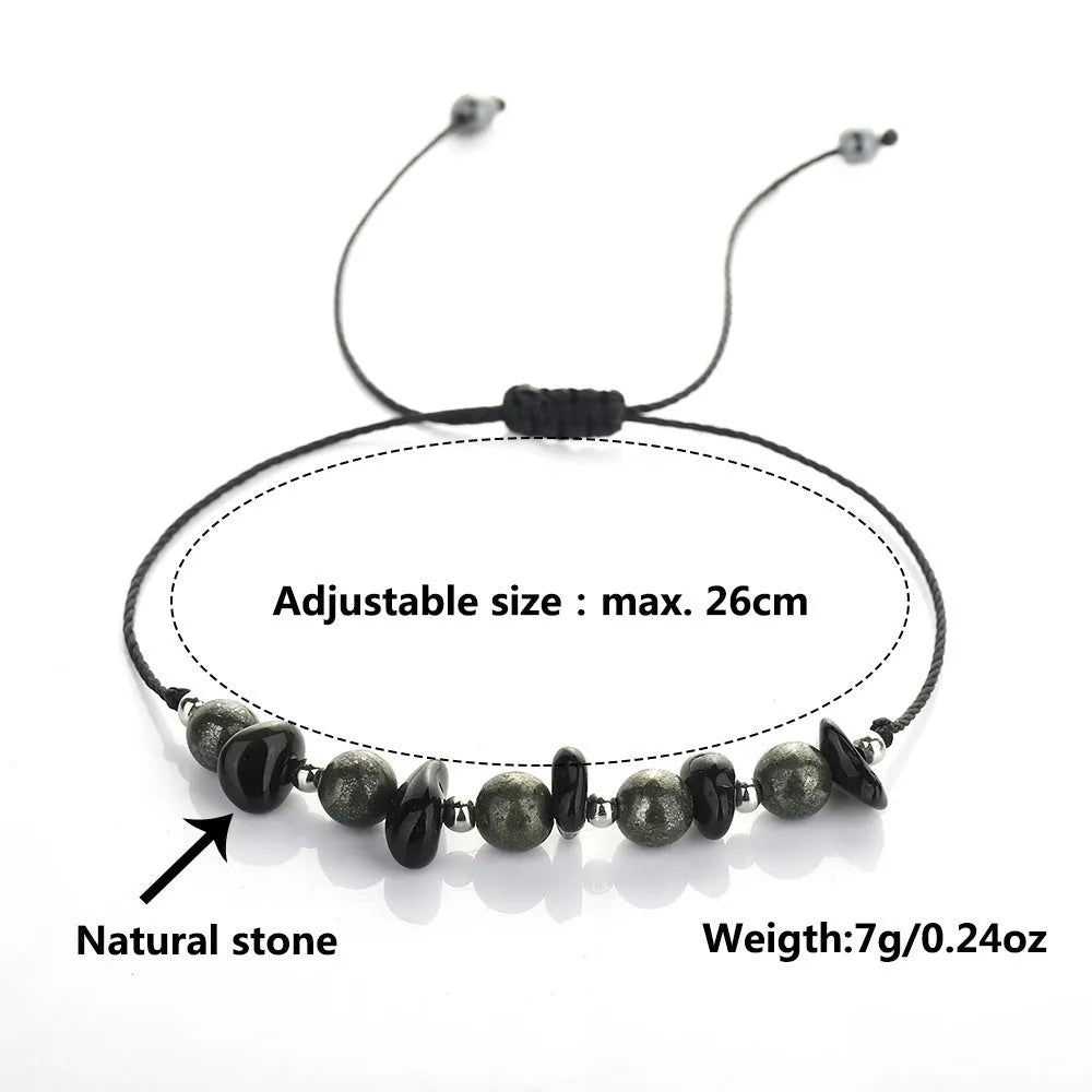 Black garnet stone beaded bracelet with geometric shapes and moon element design