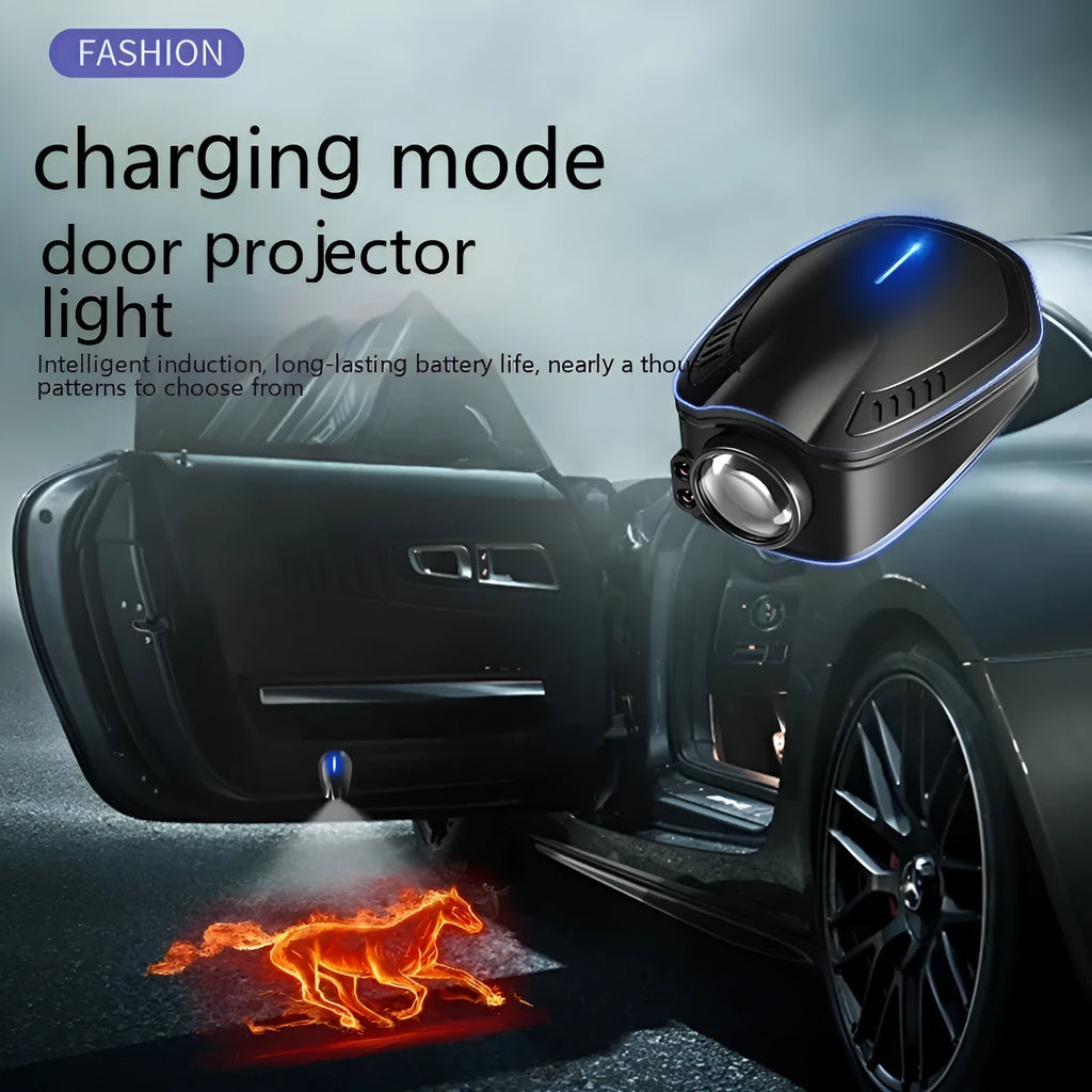 F2 rechargeable wireless car welcome light in black with ABS plastic housing