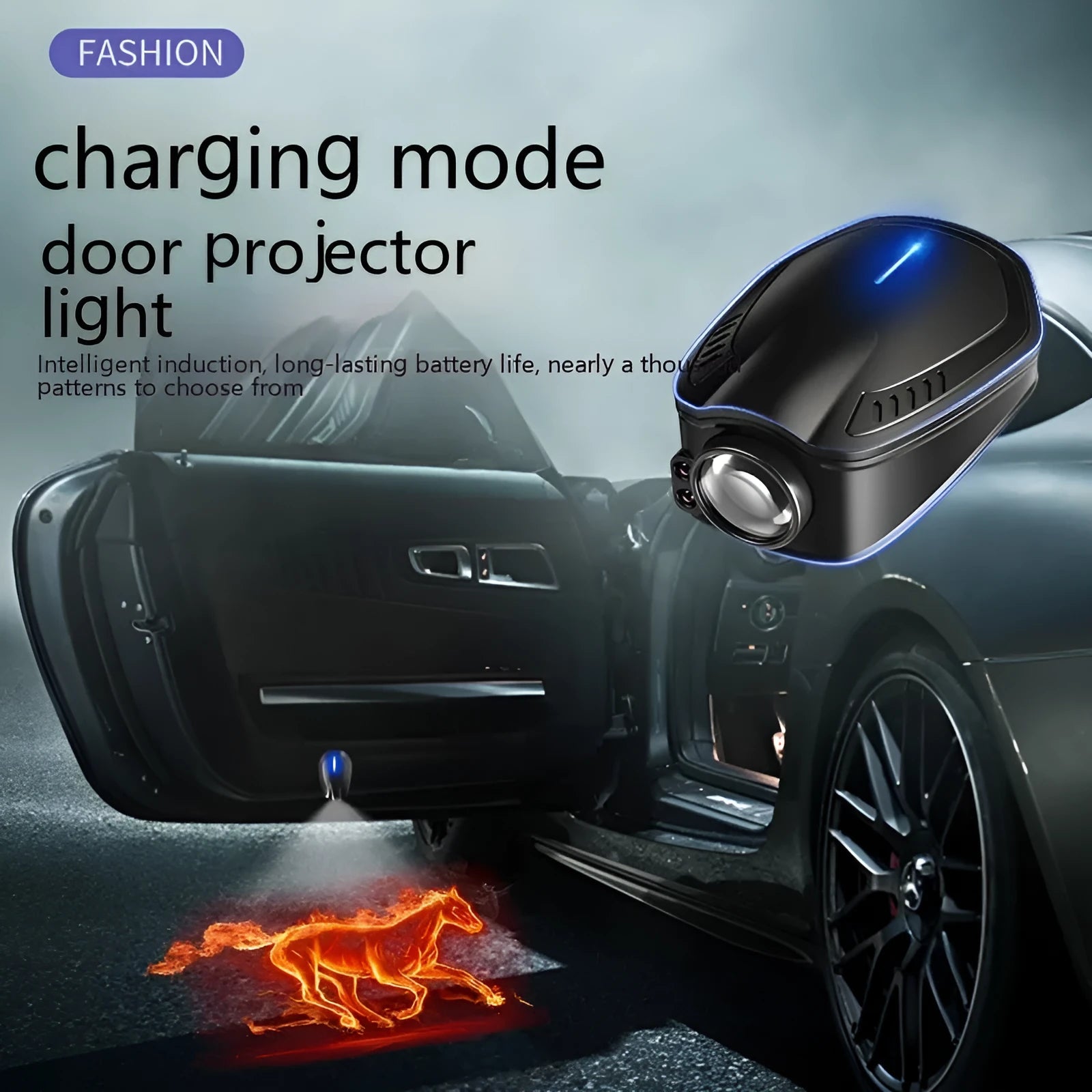F2 black USB rechargeable wireless car door welcome light with universal vehicle fit