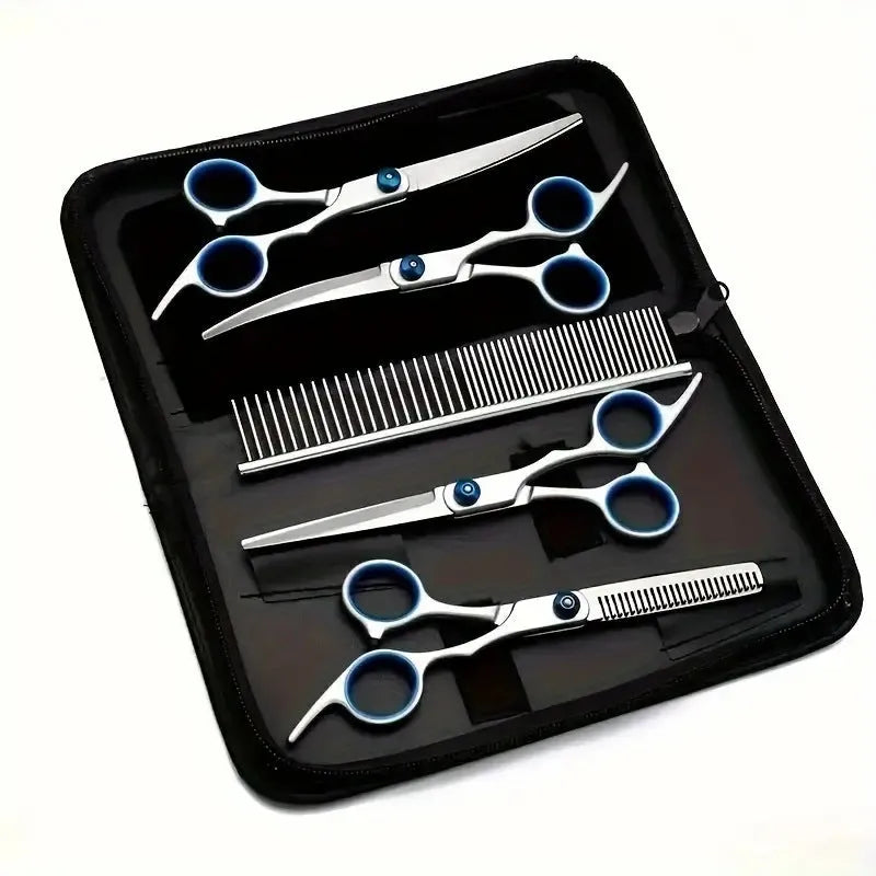 Portable metal dog grooming scissors set supplied as a split hat pet scissors set for home use