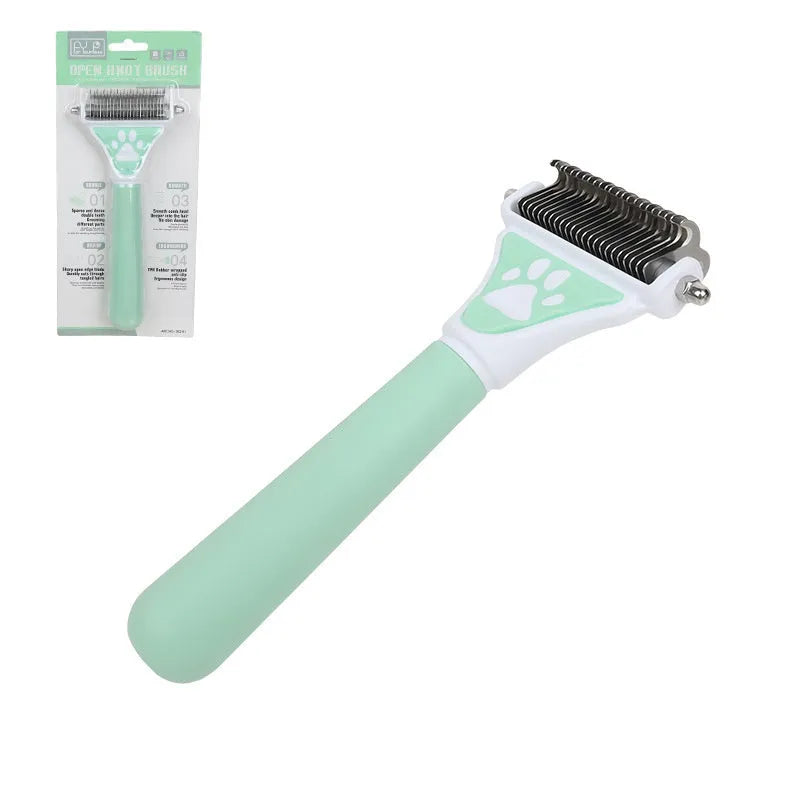 Pet grooming comb for knot untying float hair cleaning in green yellow plastic metal with comb x1