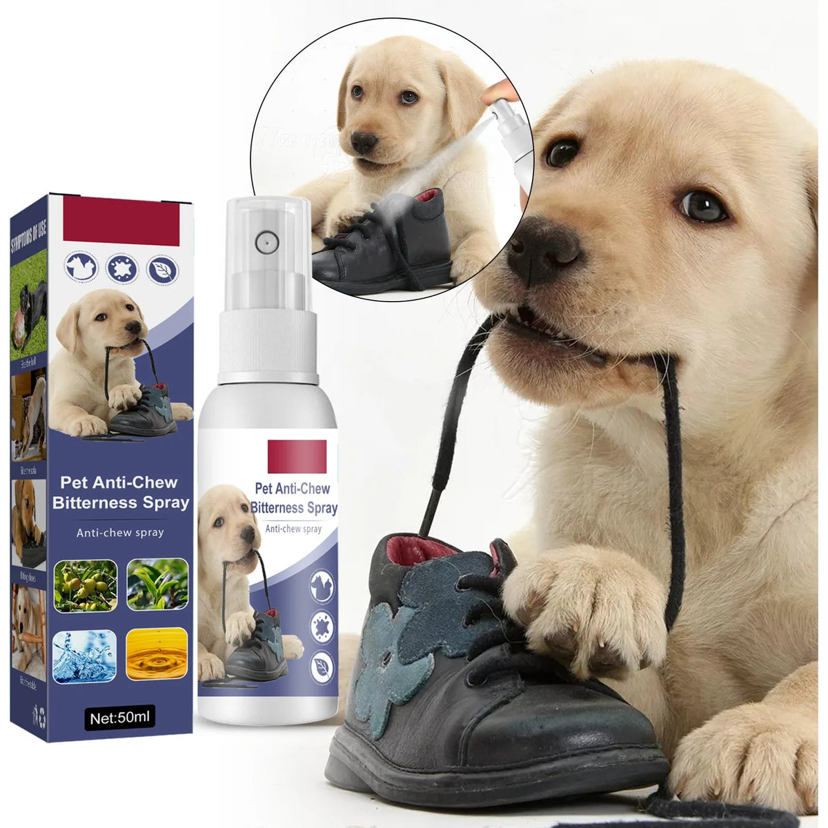 50ml boxed pet bitter anti-bite spray for dogs and cats, indoor sofa scratching deterrent