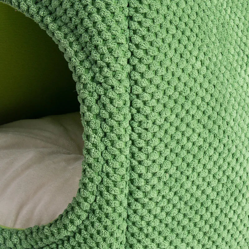 Green cactus-shaped enclosed cat bed with cave design for cats and small dogs