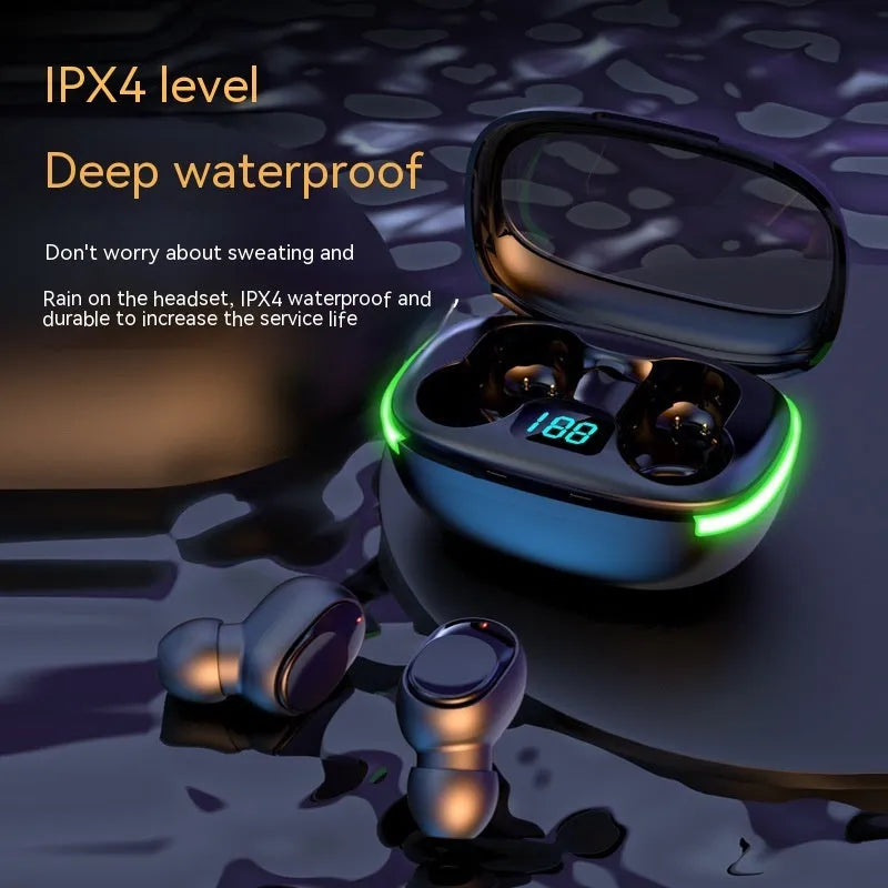 Black Y80 wireless Bluetooth in-ear earphone with wireless charging capability