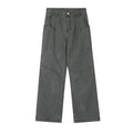 Mens loose fit denim work trousers in black, dark green, and smoky gray cotton fabric