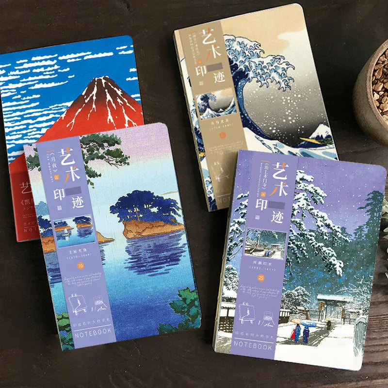 Ukiyo-e series retro Japanese art hand ledger notebook showing Kanagawa surfing village cover artwork