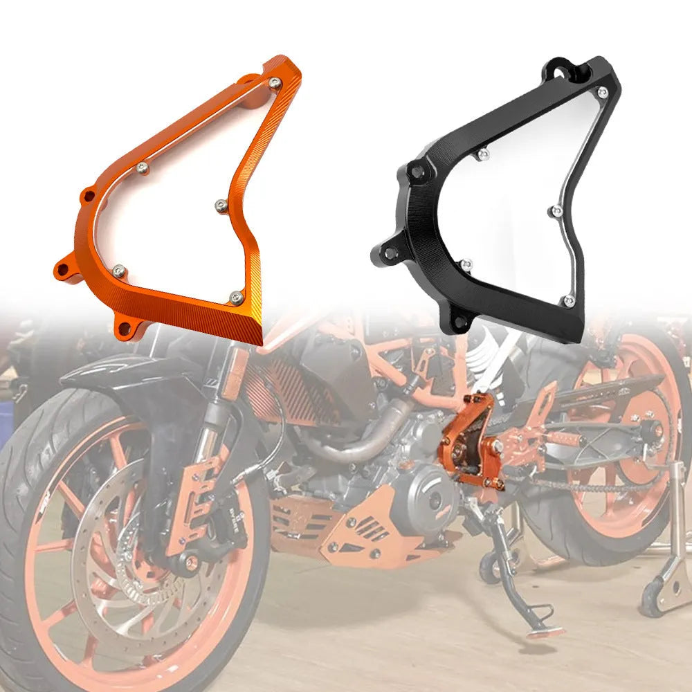 Black and orange motorcycle chain cover for KTM Duke 250 390 models with 20x15x5 cm dimensions