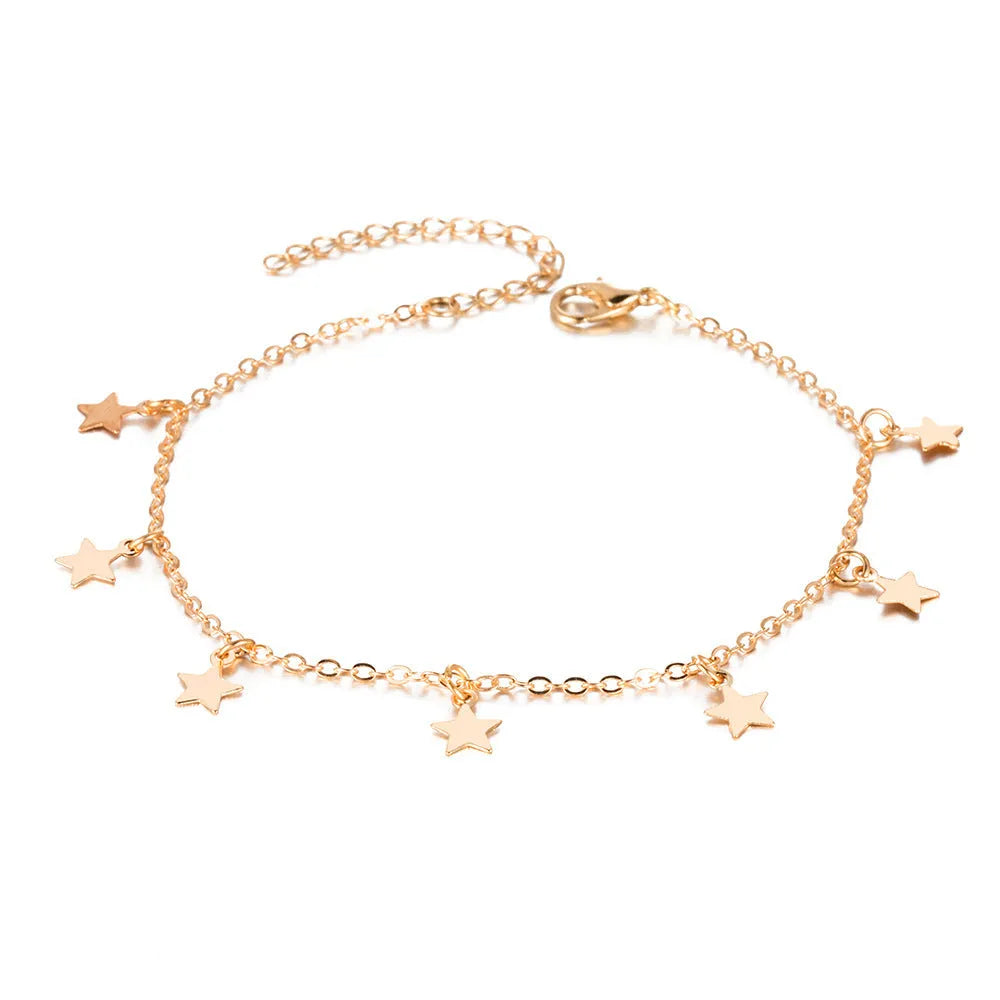 Simple star fashion anklet jewellery in gold and silver alloy electroplated finish geometric women's accessory