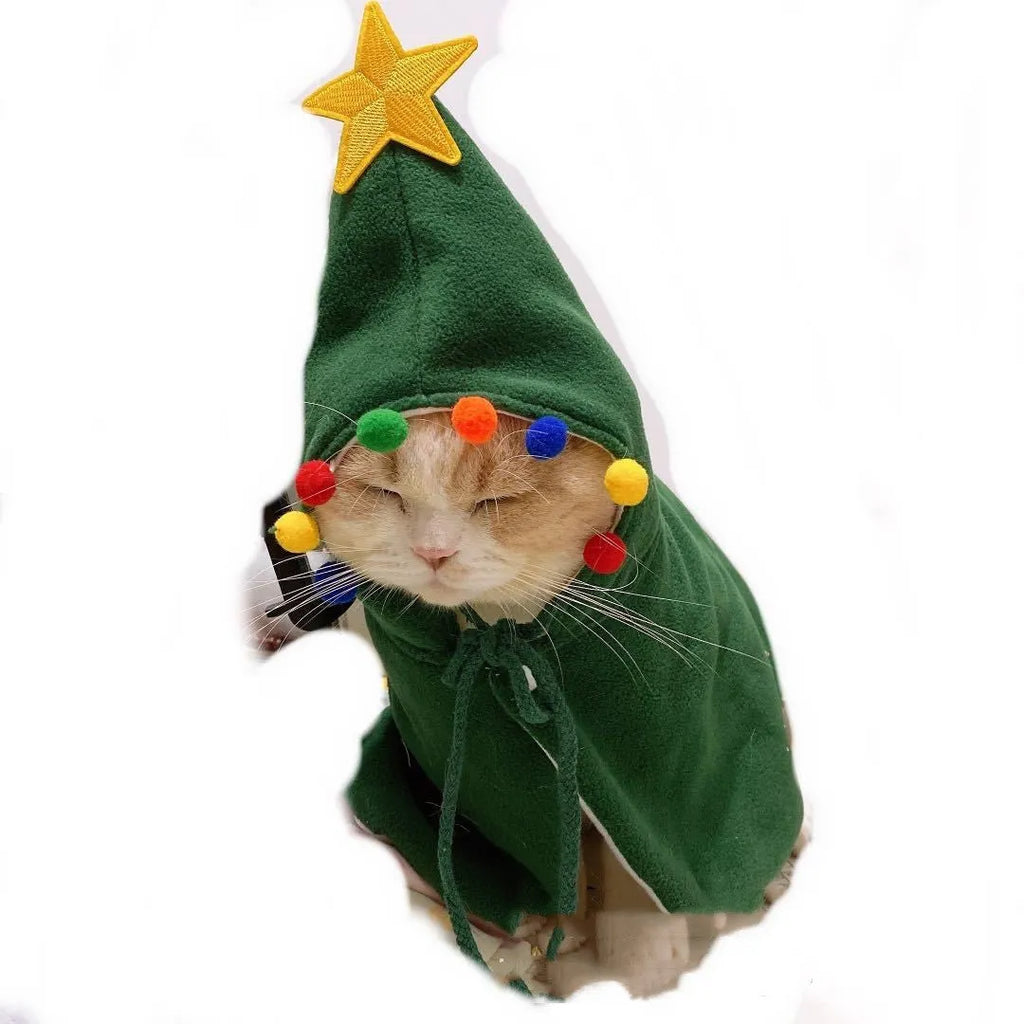 Pet shawl cloak clothing for cats and small dogs in red, green and brown colours