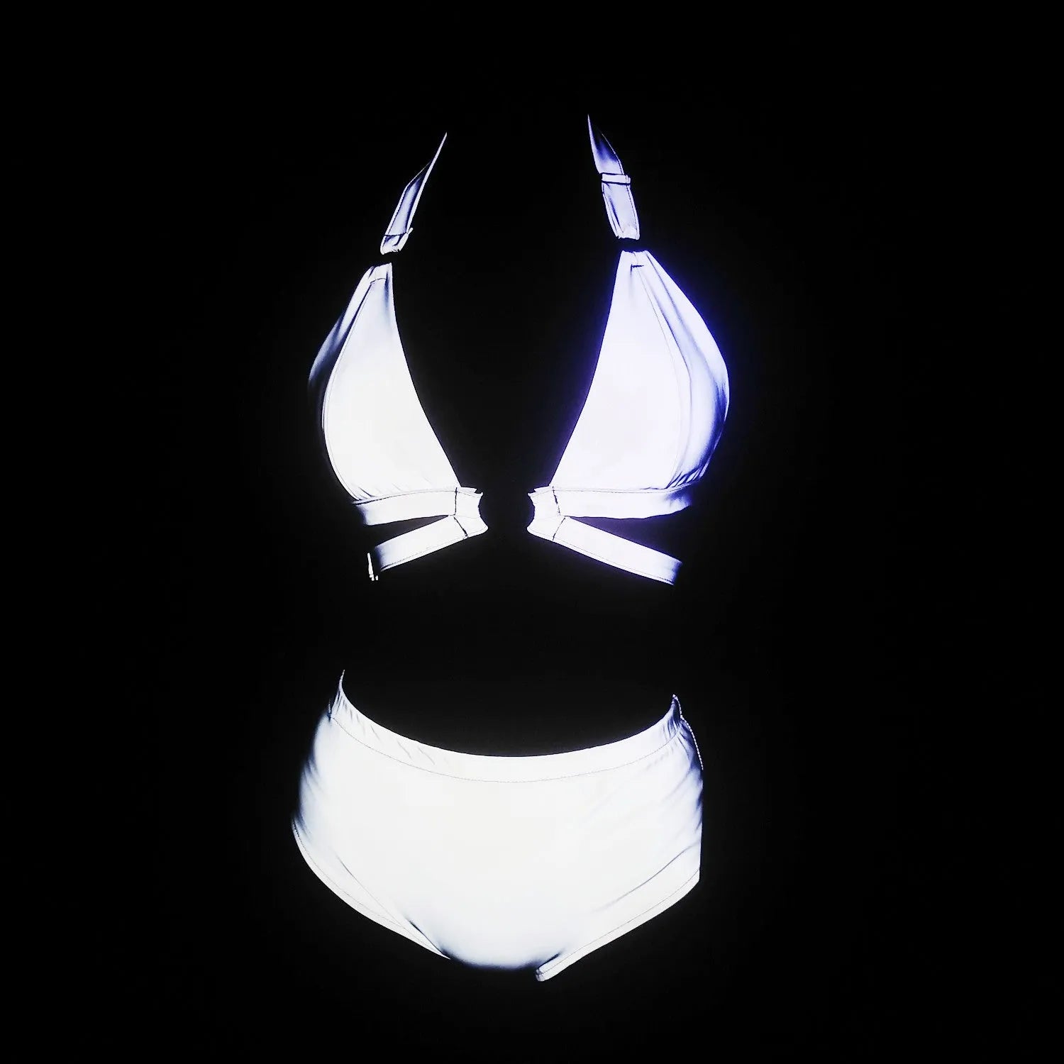 Women's lace-up colorful reflective bikini swimsuit in bright polyester with split briefs