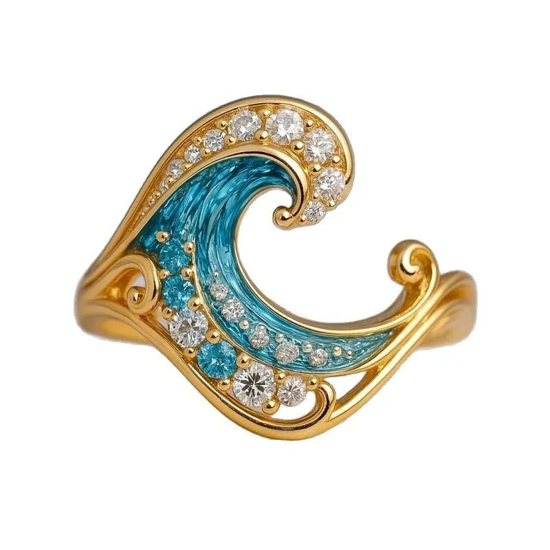 Gold-coloured zinc alloy ring with micro inlay texture design for women, showing creative surface pattern.