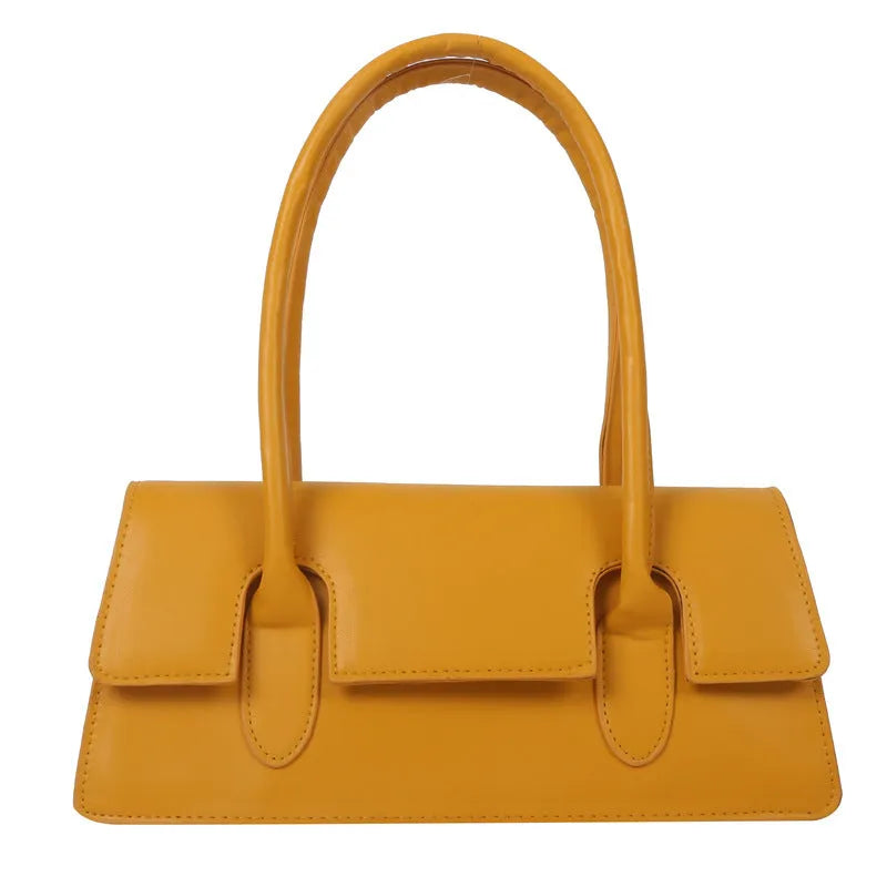 Women's horizontal square PU shoulder bag with stitching detail and single strap in black colour
