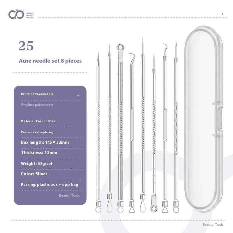 4-piece silver metal acne needle set with ultra-fine pointed tips for skin care