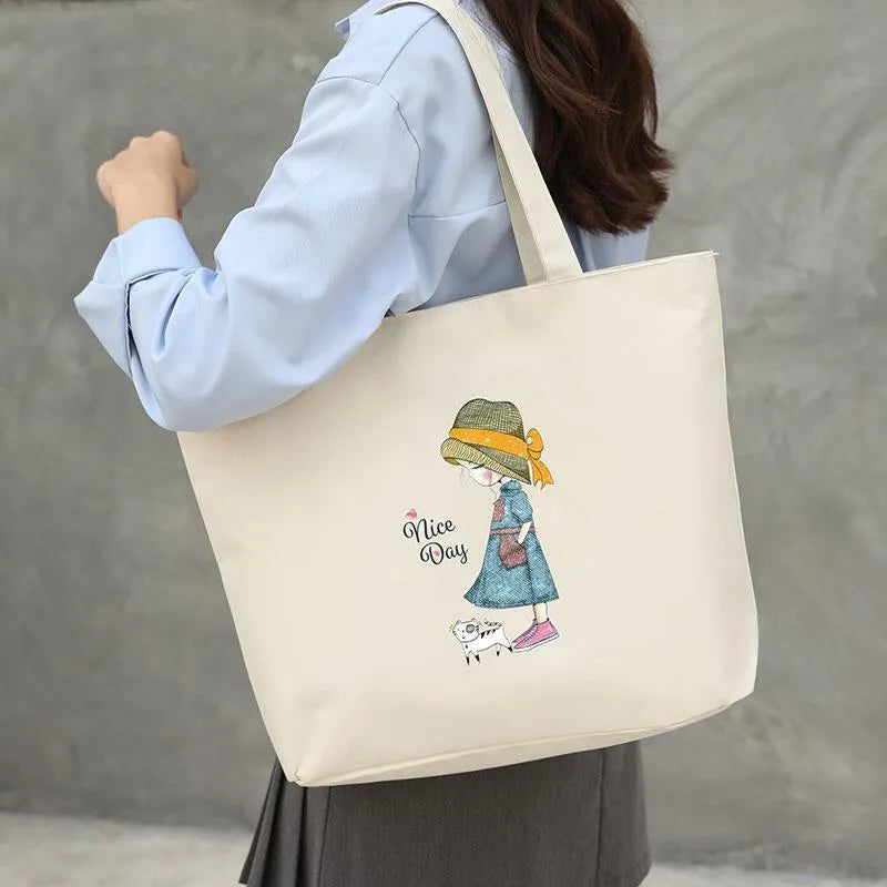 Women's canvas tote bag Oxford cloth printed horizontal square style with double shoulder straps