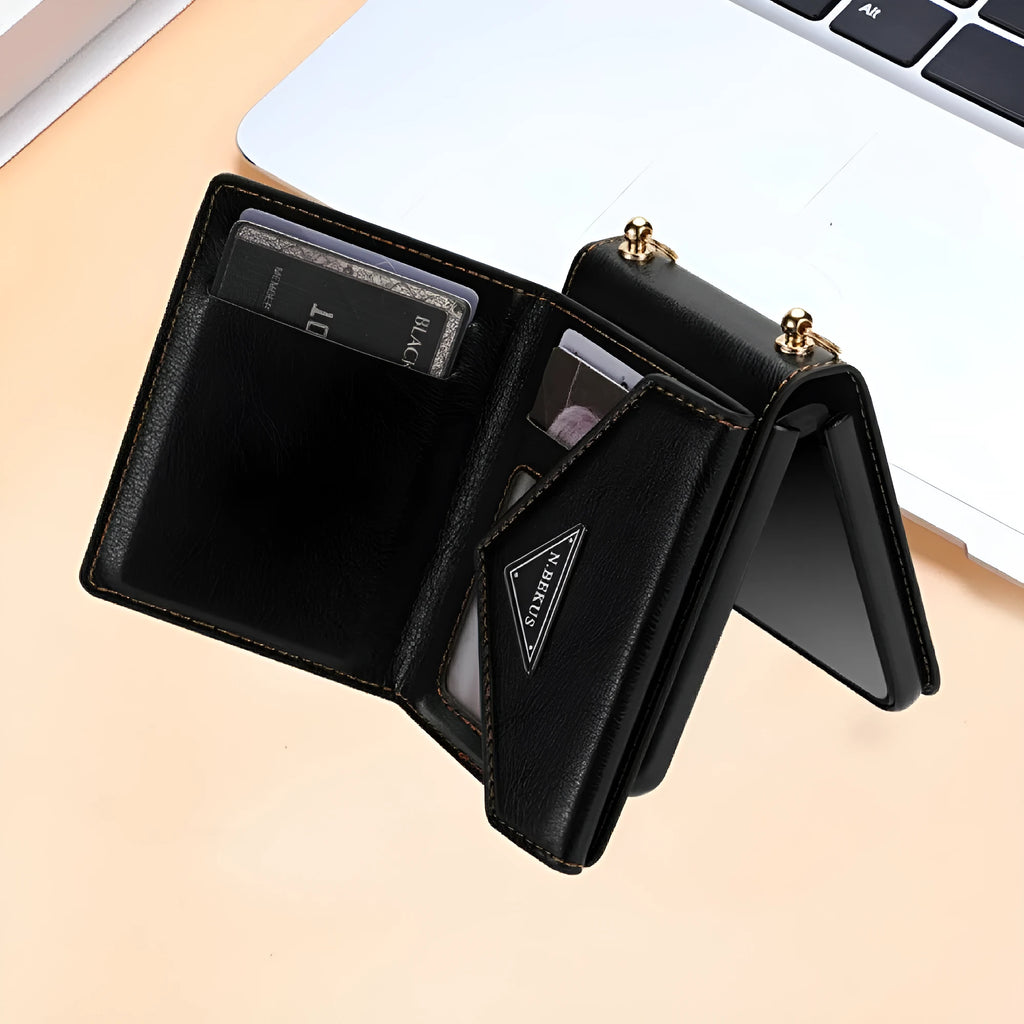 Samsung Galaxy Z Flip5 Flip4 Z Flip3 PU flip phone case with side zipper card holder in black