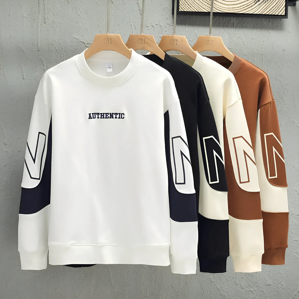 Loose round neck long sleeve t-shirt in beige with letter print, for teenagers spring casual wear