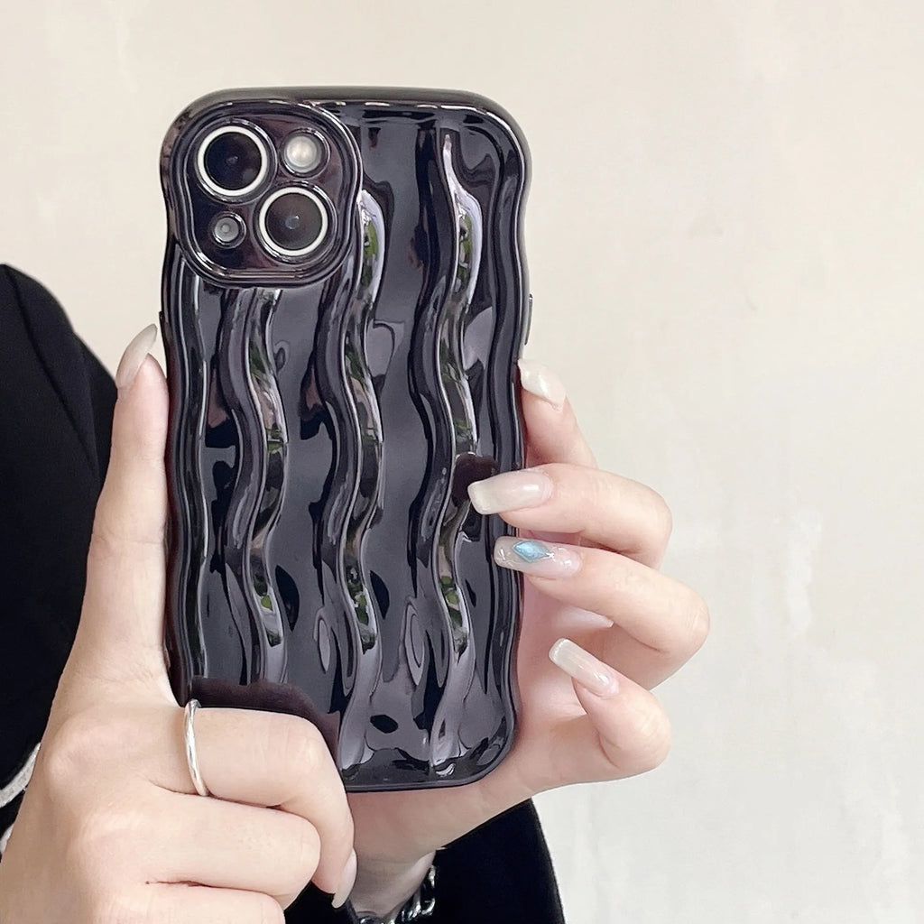 Electroplated water ripple iPhone case in silver with anti-fall TPU construction for iPhone 11-14 models.