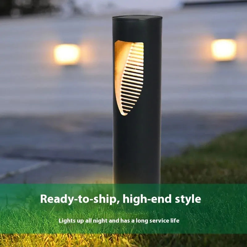 Black geometric solar-powered garden light with abstract design for outdoor decoration