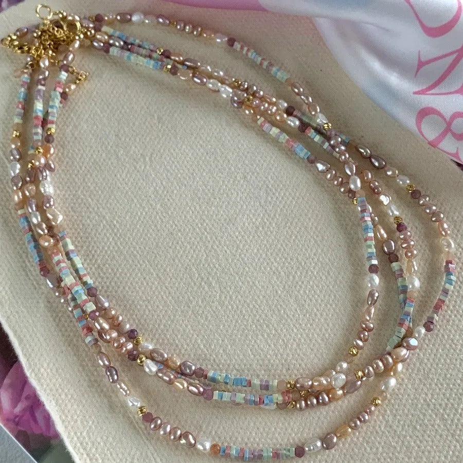 14K gold gilded purple natural pearl bracelet and necklace set on silver with irregular pearl arrangement