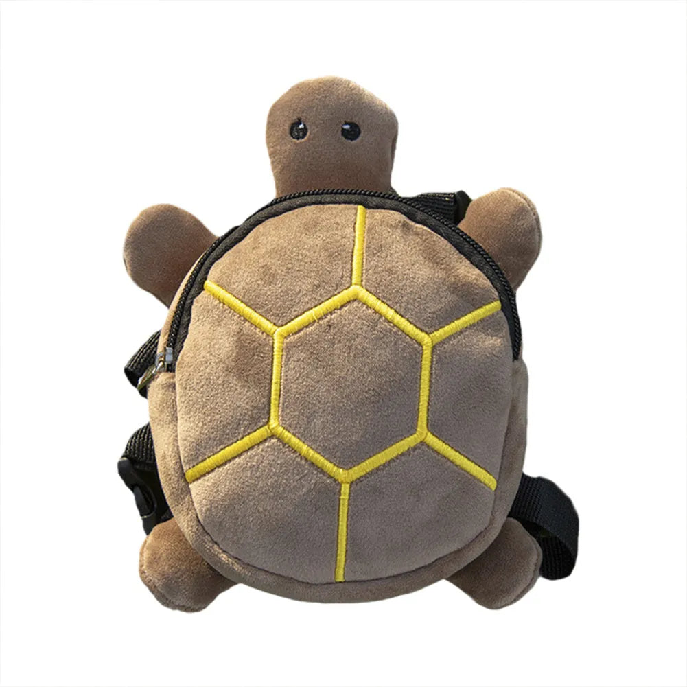 Cartoon turtle shape velvet dog backpack harness vest with metal zipper in brown colour