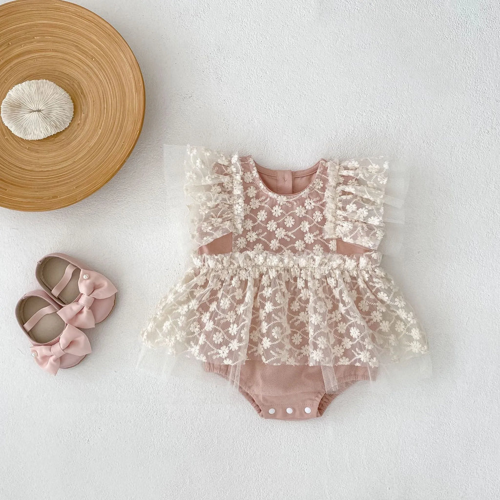 Baby girl matte pink mesh jumpsuit, cotton blend short sleeve no hood pullover romper, sizes 66cm to 100cm