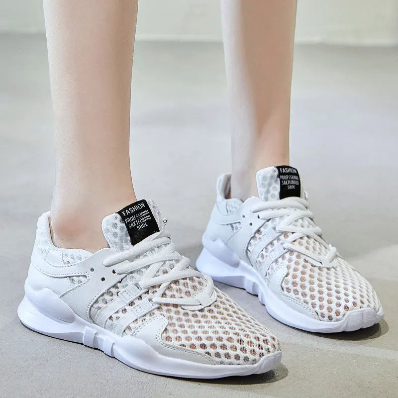 Low-top mesh sneakers with hollow-out design and round toe in various colour options