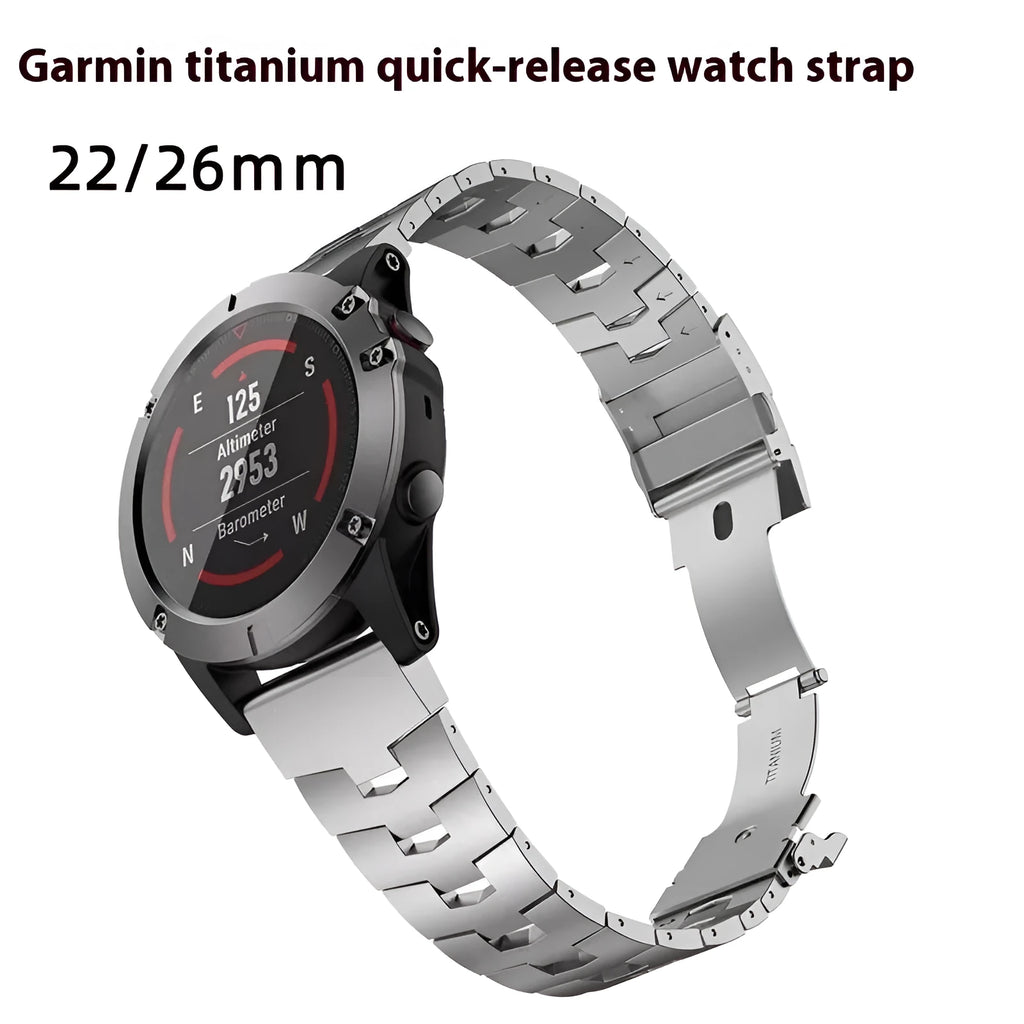 Garmin Fenix Jiaming compatible watch strap in silver, black, titanium colours with 22mm and 26mm width options