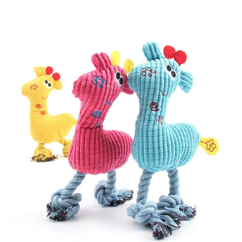 Blue deer-shaped plush pet toy with corn grain texture and sound squeaker