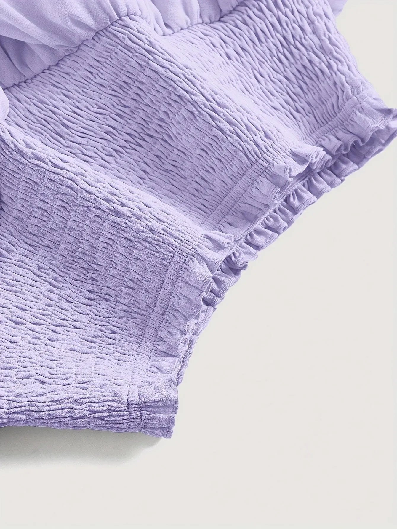 Puff short skirt high waist A-line with ruffles in solid purple polyester