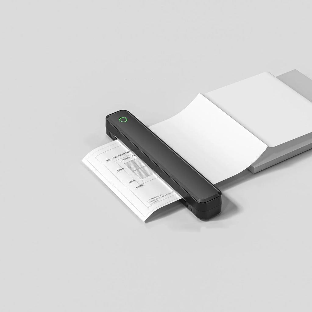 Compact Bluetooth thermal printer for mobile phones in black or white colour, 295mm length