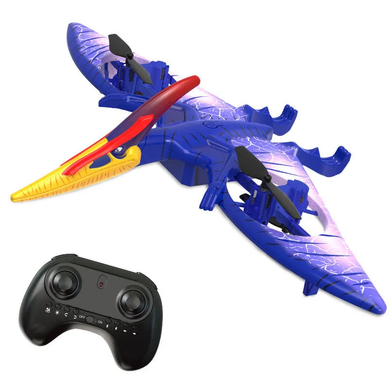 Remote control pterosaur quadcopter with night light, metal body, 30-50cm size, headless mode and hover.