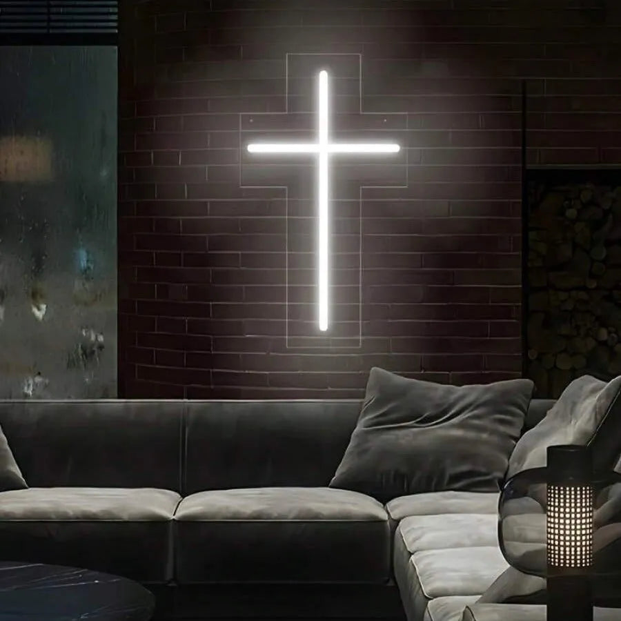 Neon cross glowing ambience light in word style with USB 5V socket power, 23cm size option