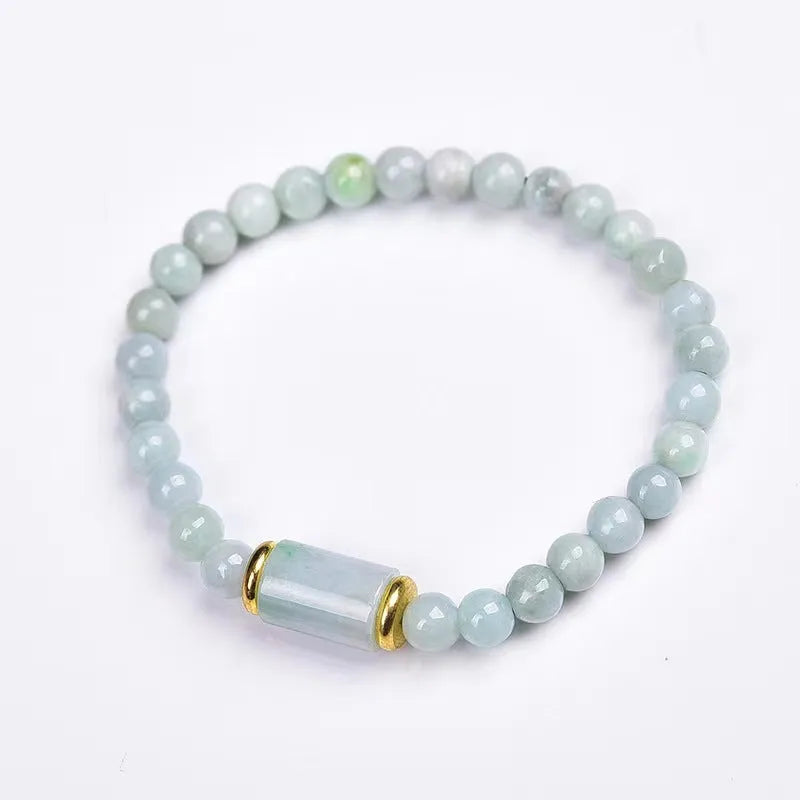 Myanmar jade bracelet with emerald green ice stone lucky beads in ethnic geometric design