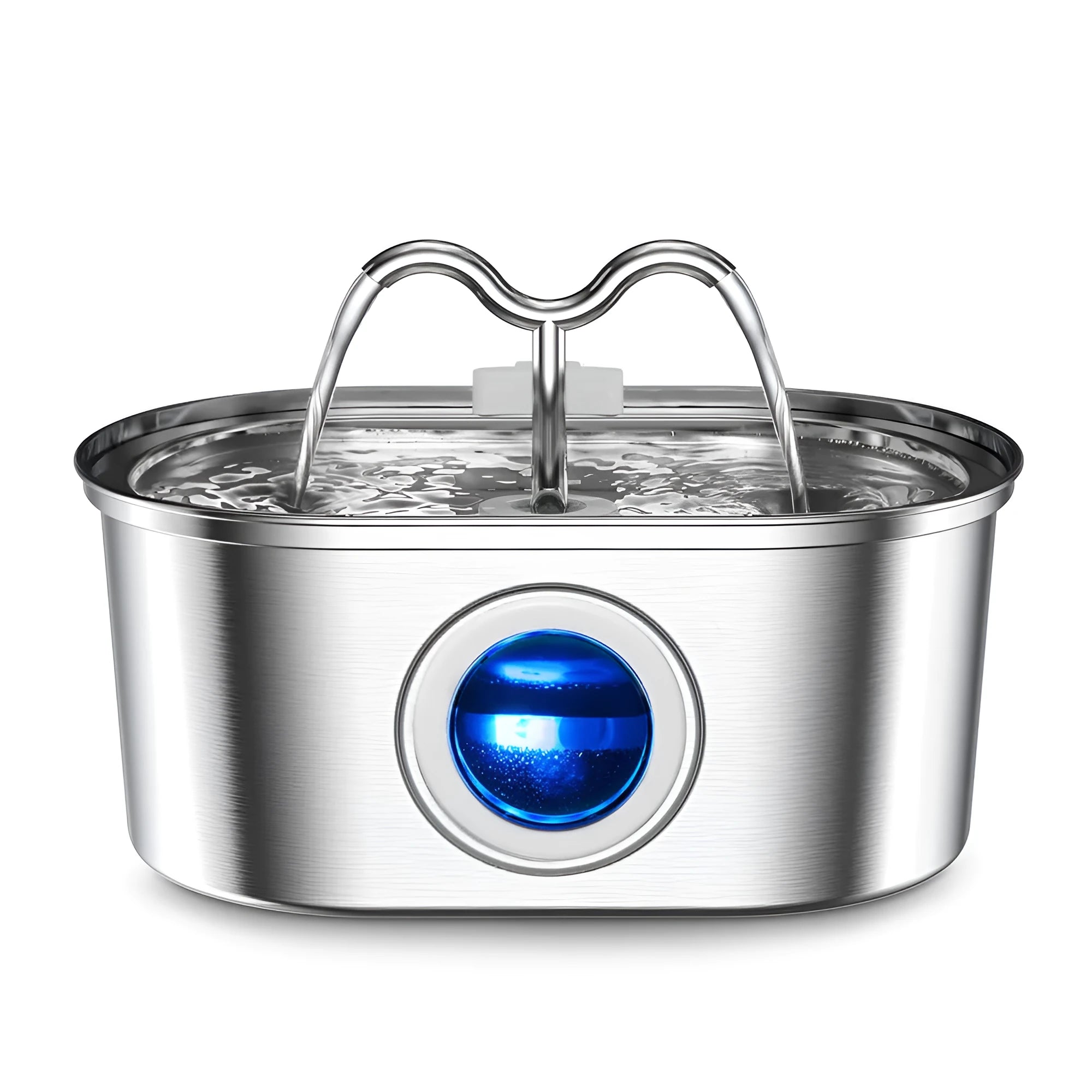 Stainless steel pet water dispenser with elliptical wave double mouth design for dogs and cats