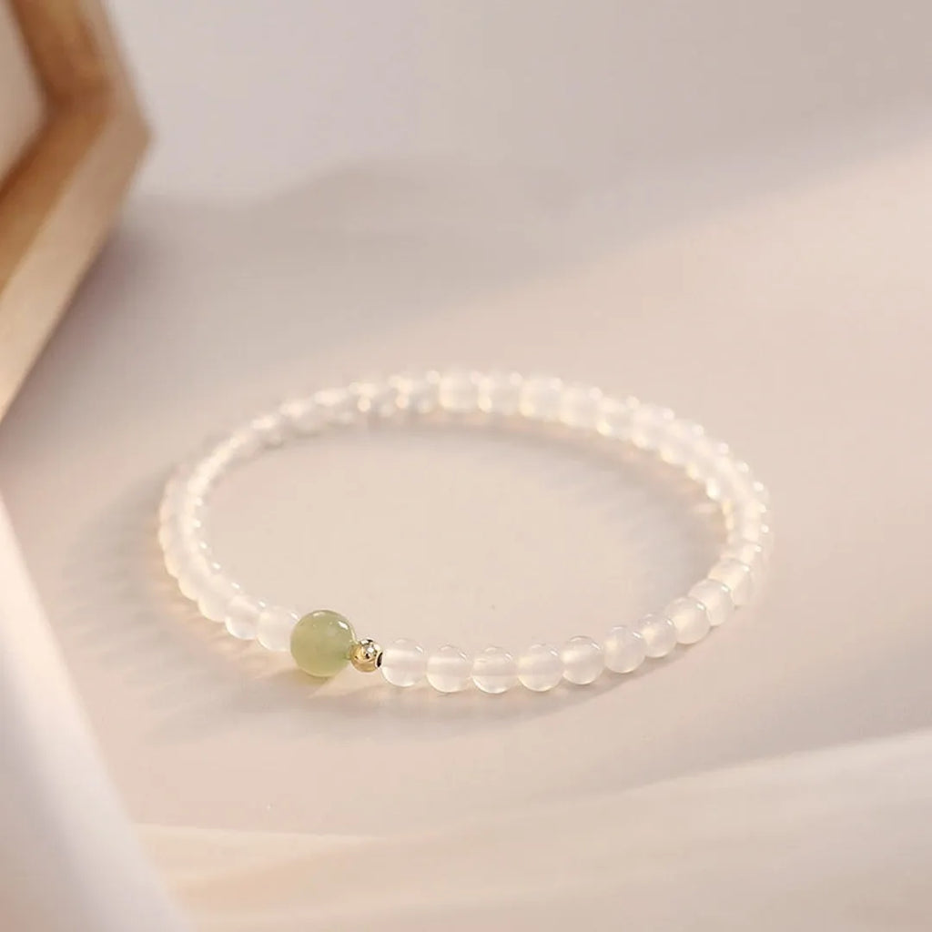 Natural Hetian jade white agate women's bracelet with New Chinese style design measuring 15cm